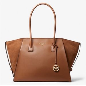 Michael Michael Kors New Avril Extra Large Leather TopZip Tote Bag Luggage/Brown